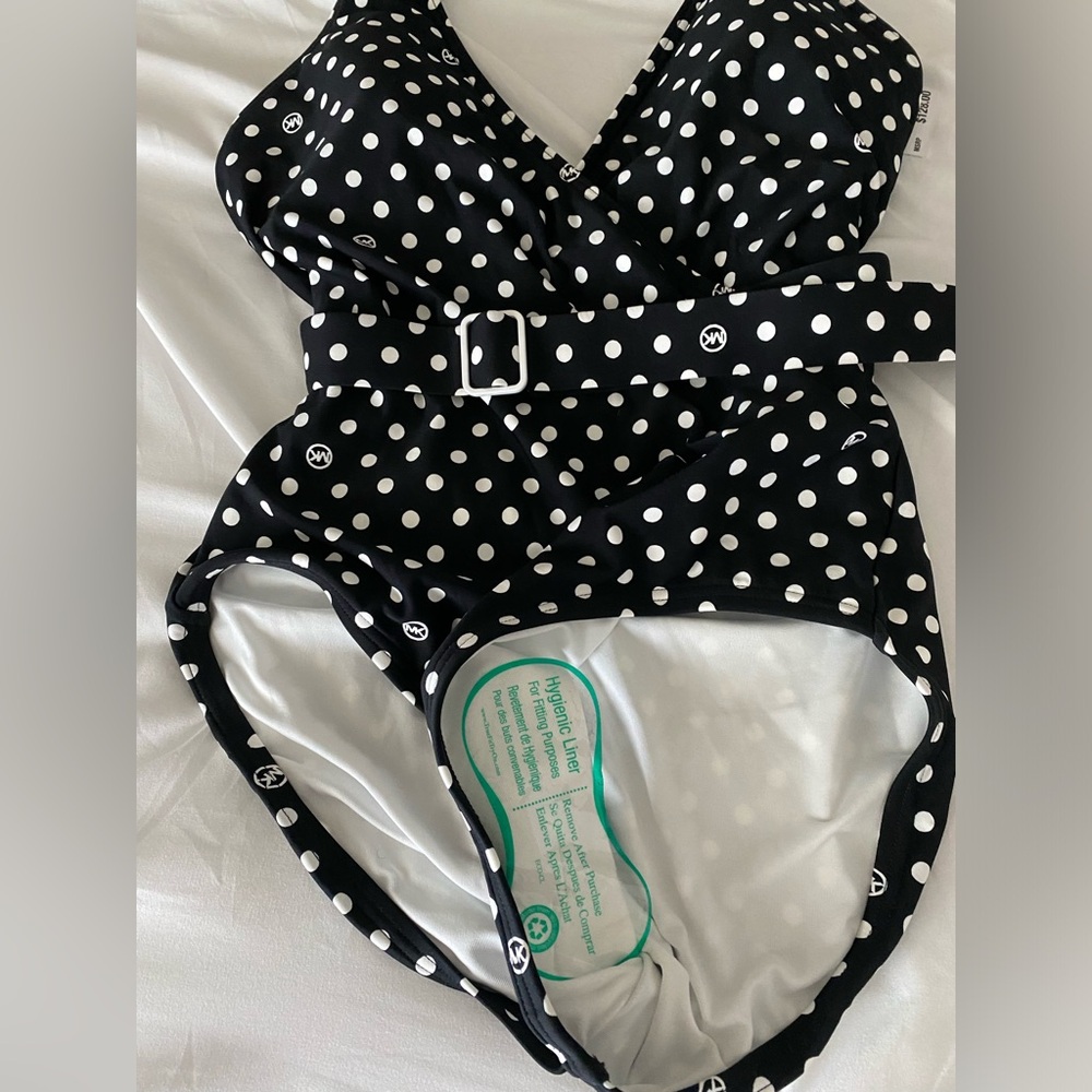 NWT Michael Kors Polka Dot Halter One Piece Swimsuit Size 10 - Picture 4 of 8